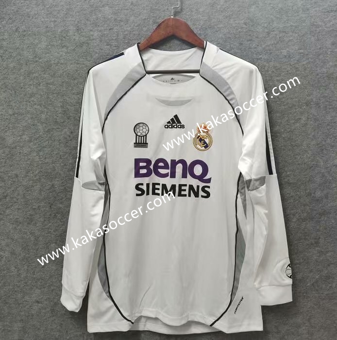 06-07 Retro Version Real Madrid Home White LS Thailand Soccer Jersey AAA-519