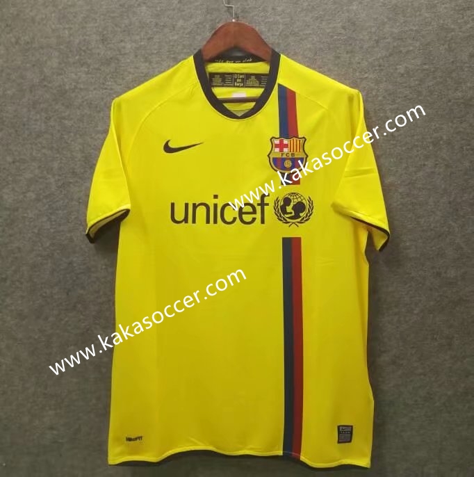 08-09 Retro Version Barcelona Away Yellow Thailand Soccer Jersey AAA-519