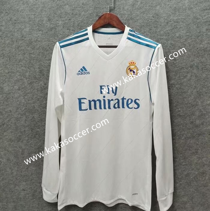 17-18 Retro Version Real Madrid Home White Thailand LS Soccer Jersey AAA-301