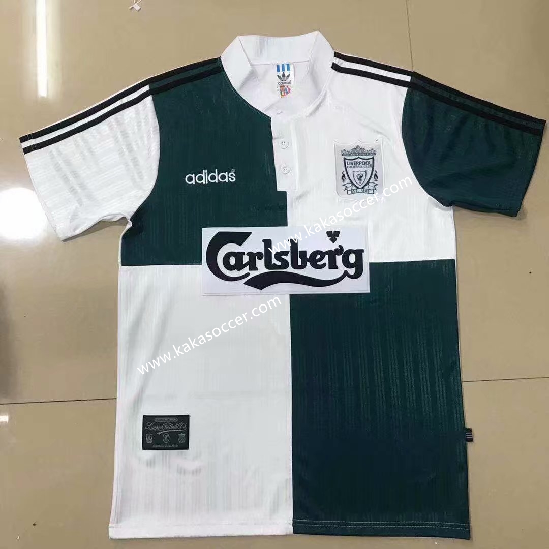 95-96 Retro Version Liverpool White & Green Thailand Soccer Jersey AAA-908