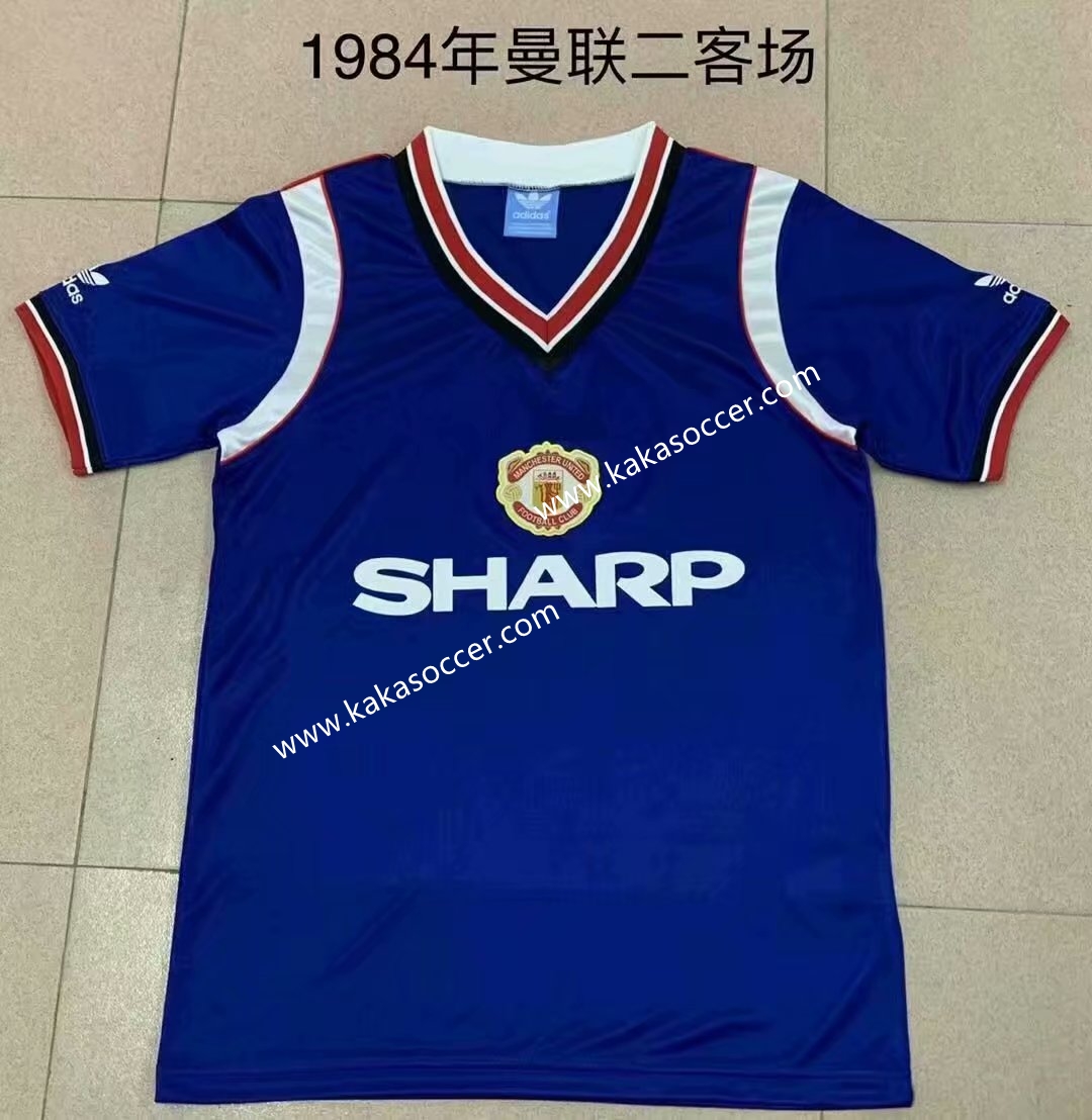 1984 Retro Version Manchester United 2nd Away Blue Thailand Soccer Jersey AAA-709