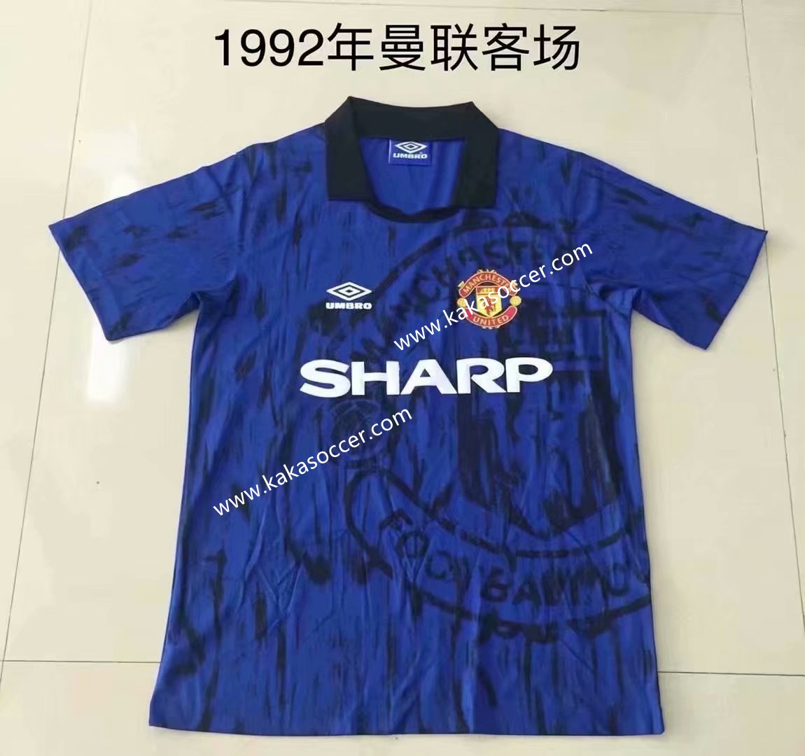 1992 Retro Version Manchester United Away Blue Thailand Soccer Jersey AAA-709