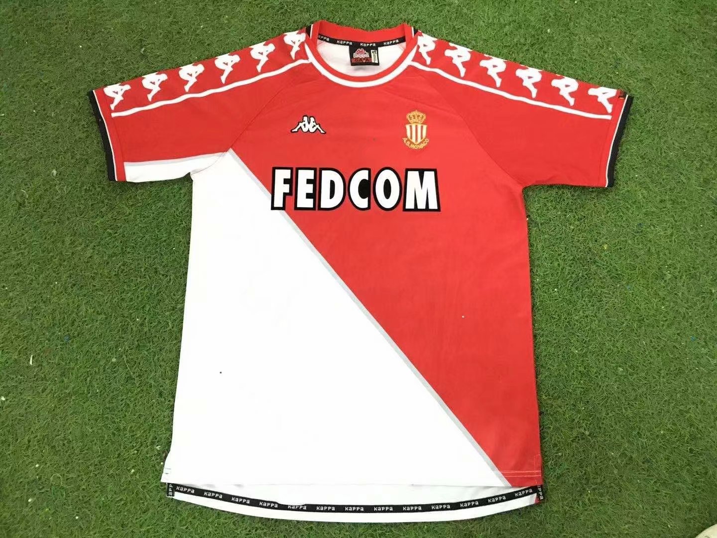 99-90 Retro version Monaco Home Red & White Thailand Soccer Jersey AAA-503