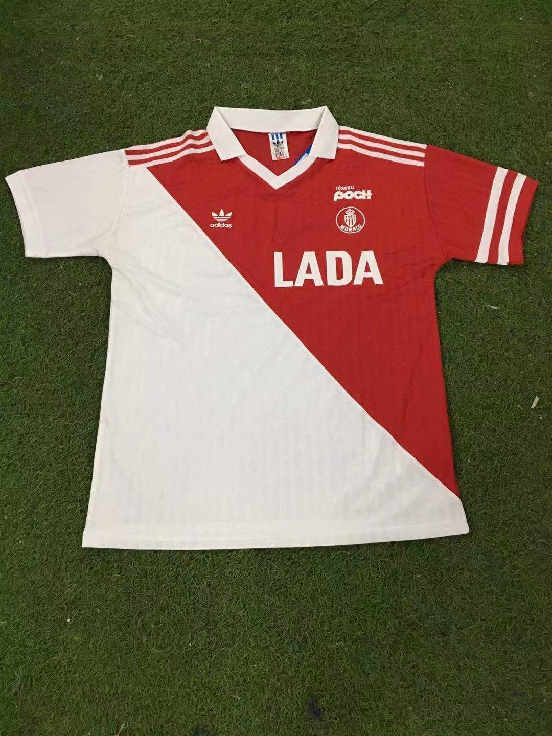90-91 Retro version Monaco Home Red & White Thailand Soccer Jersey AAA-503