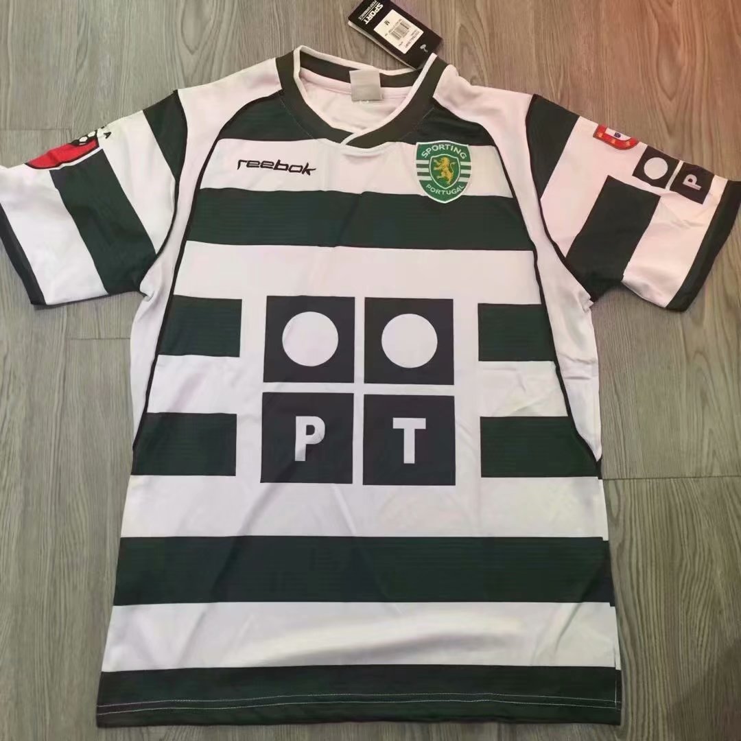 2002-03 Retro Version Sporting Clube de Portugal Home Green& White Thailand Soccer Jersey AAA-A