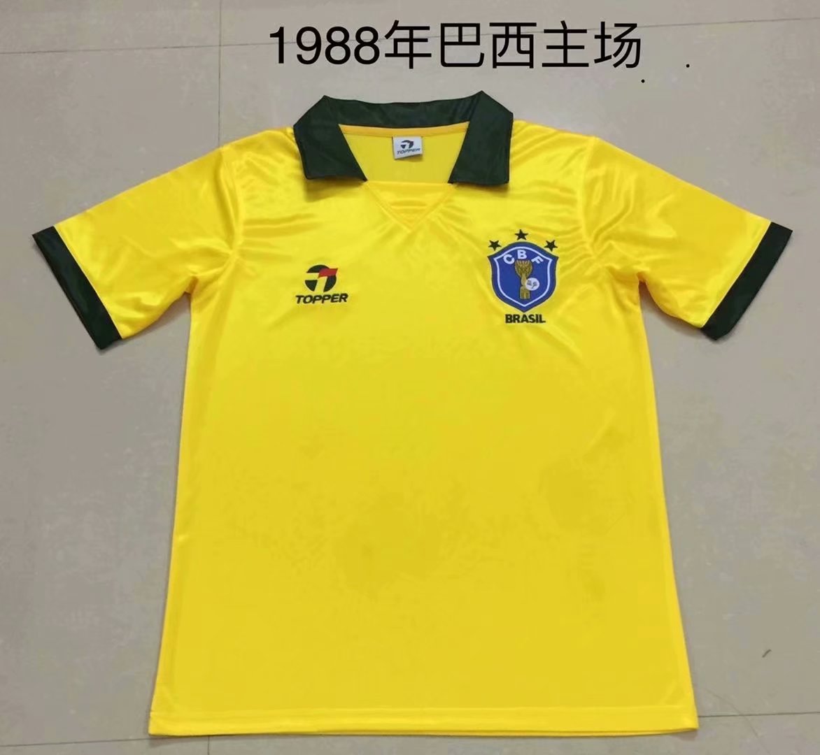 1988-90 Retro Version Brazil Home Yellow Thailand Soccer Jersey AAA-17/905