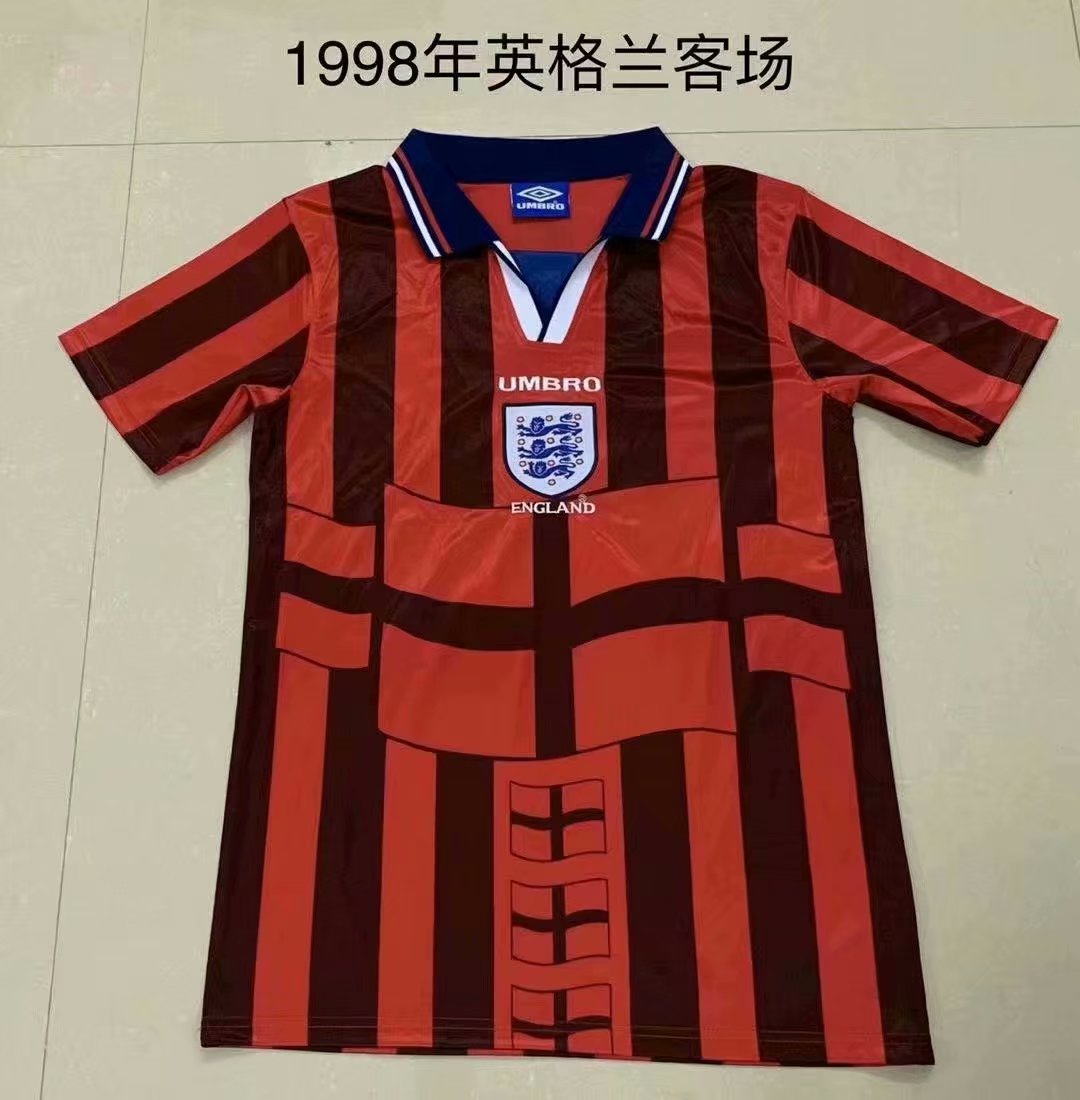 1998 Retro Version England Away Red Thailand Soccer Jersey AAA-709