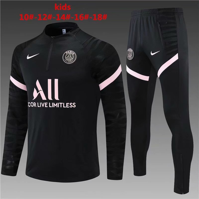 2021-22 Paris SG Black Thailand Youth/Kids Soccer Tracksuit Uniform-801