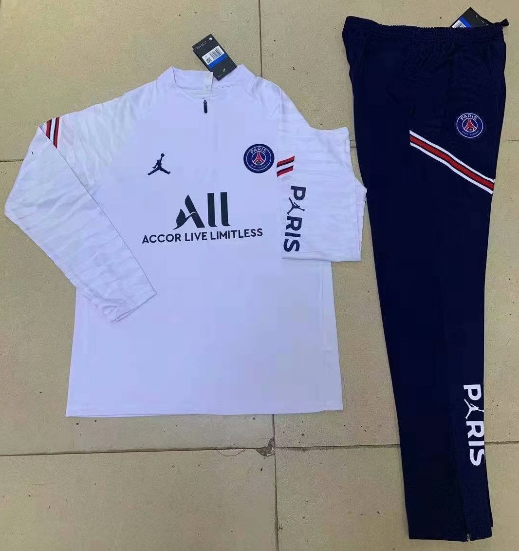 2021-22 Jordan Paris SG White Thailand Steel Printed Soccer Tracksuit Uniform-801