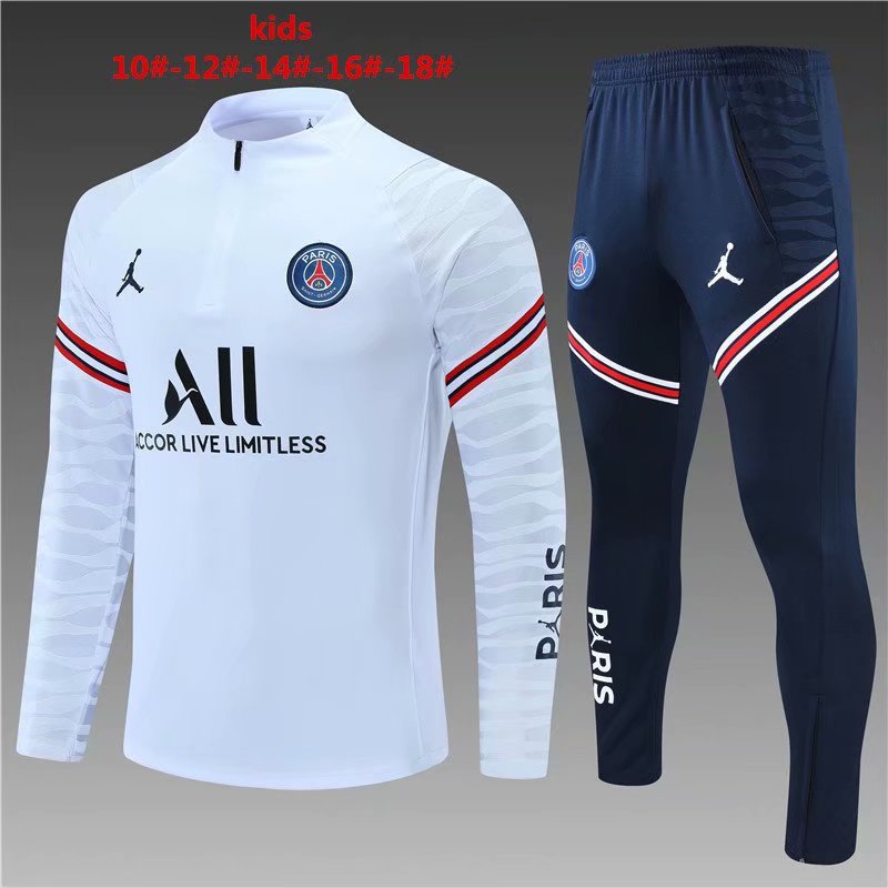 2021-22 Paris SG White Thailand Youth/Kids Soccer Tracksuit Uniform-801