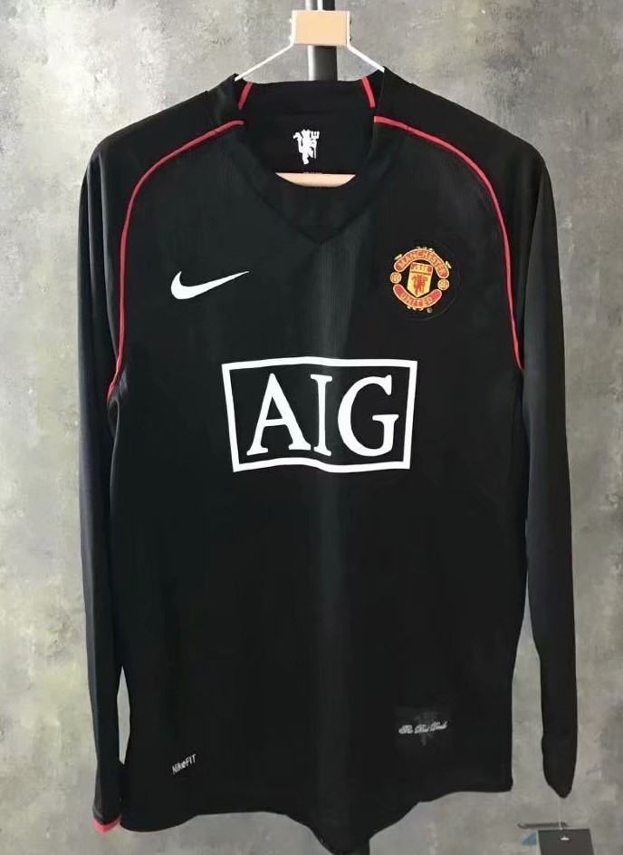 07-08 Retro Version Manchester United Black LS Thailand Soccer Jersey AAA-601/710