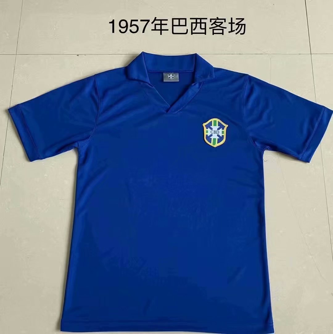 1958 Retro Version Brazil Away Blue Thailand Soccer Jersey AAA-709