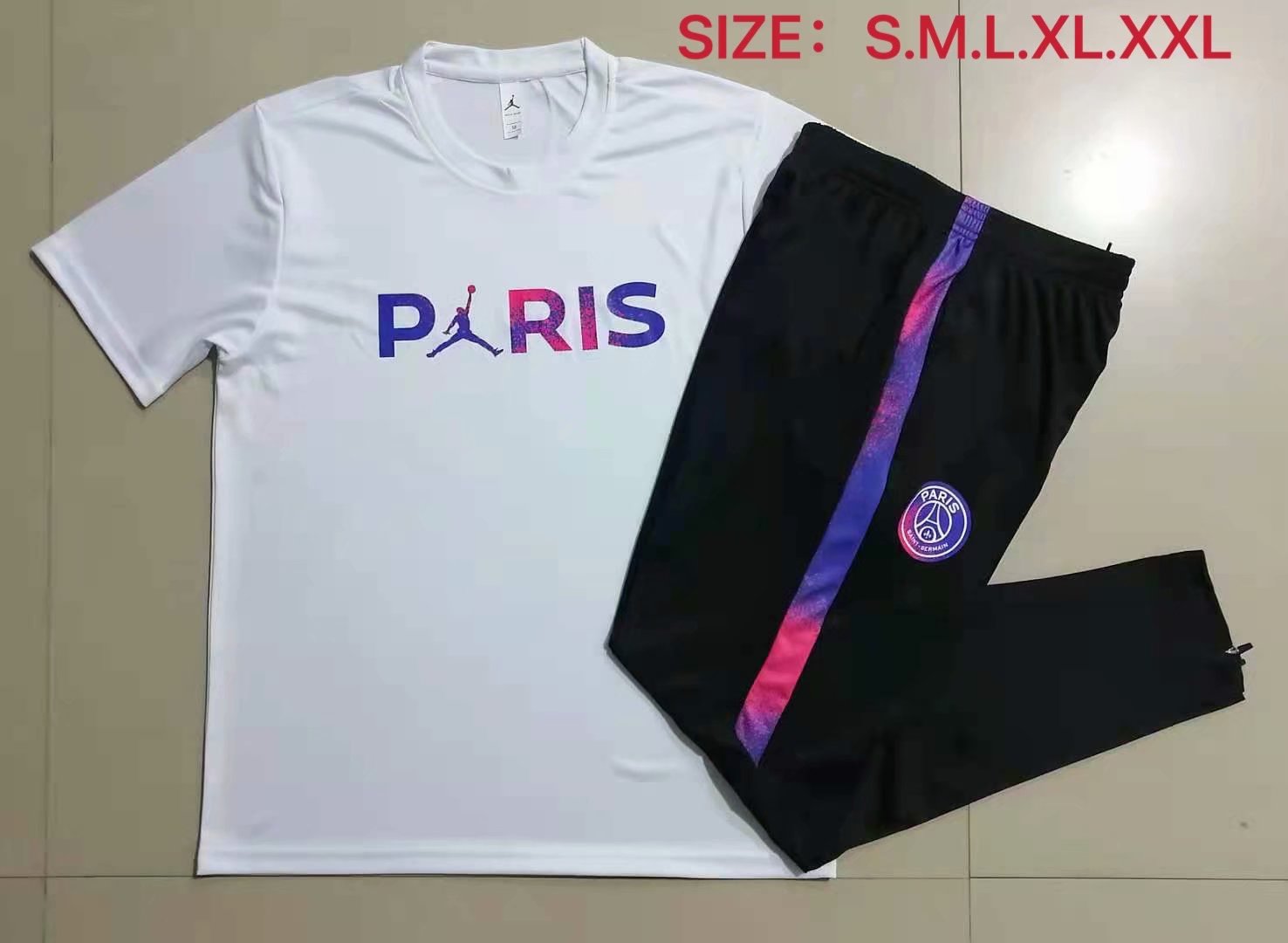 2021-2022 Jordan Paris SG White Short-sleeved Thailand Soccer Tracksuit Uniform-815