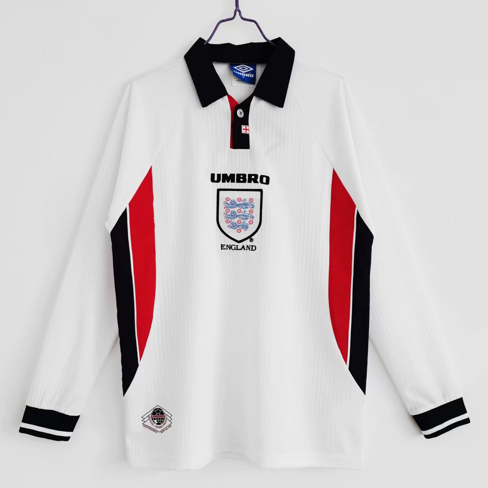 1998 Retro Verison England Home White LS Thailand Soccer Jersey AAA-710/811