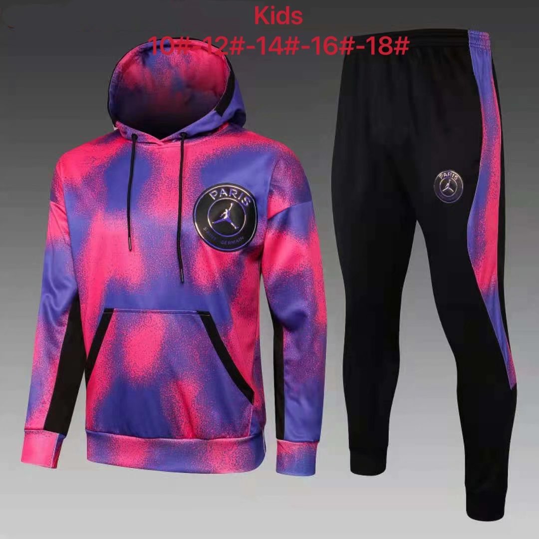 2021-22 Paris SG Blue & Pink Youth/Kids Thailand Soccer Tracksuit Uniform With Hat-815