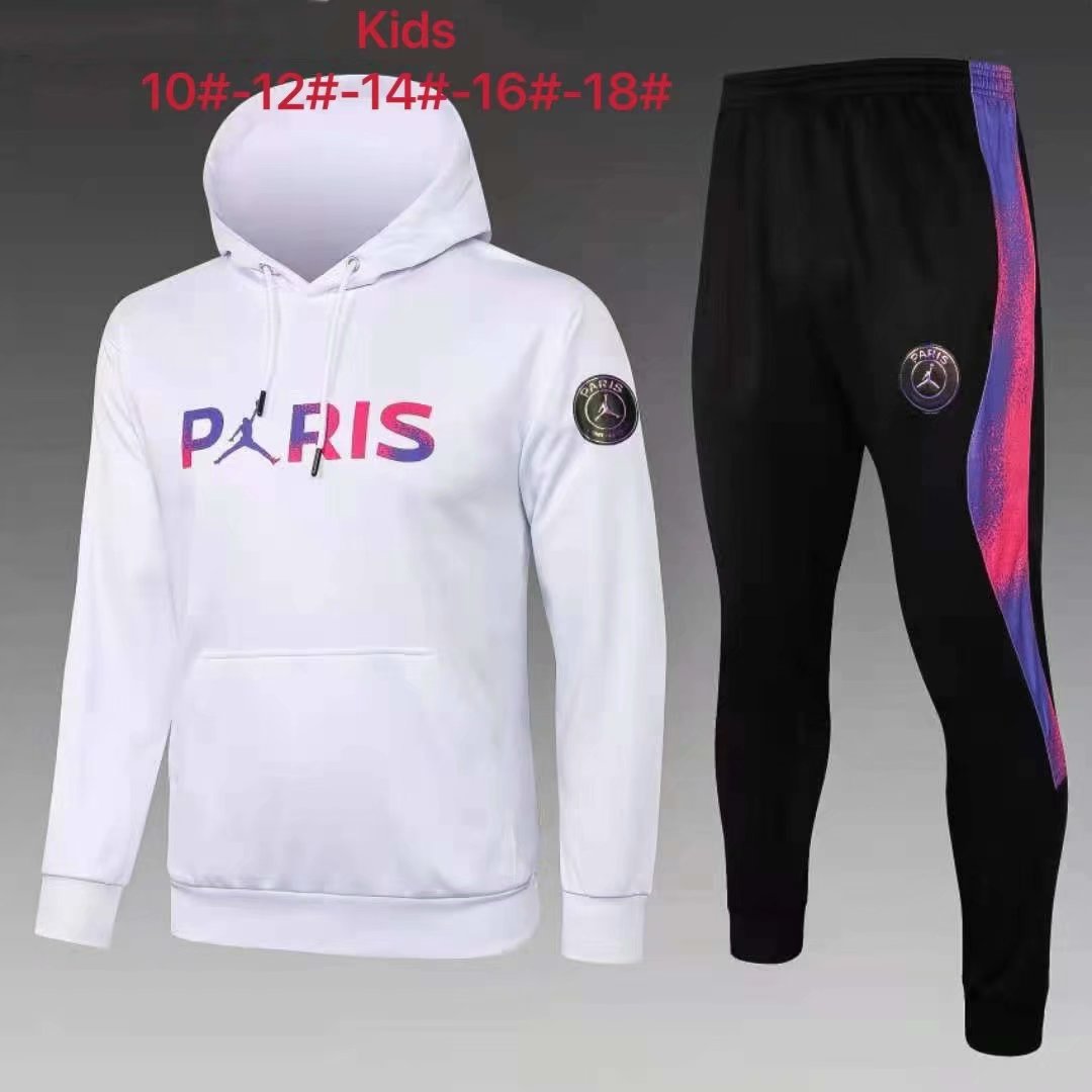 2020-2021 Paris SG White Youth/Kids Thailand Soccer Tracksuit Uniform With Hat-815