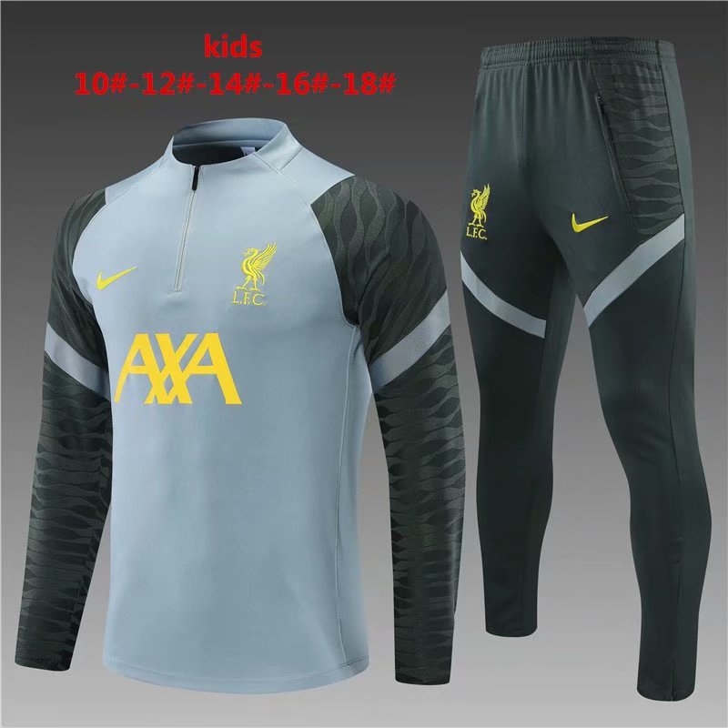 2021-22 Liverpool Light Gray Kids/Youth Soccer Tracksuit Uniform-801