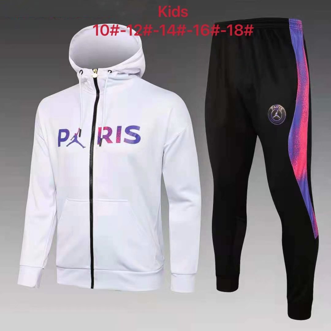 2020-2021 Paris SG White Kids/Youth Soccer Jacket Uniform With Hat-815