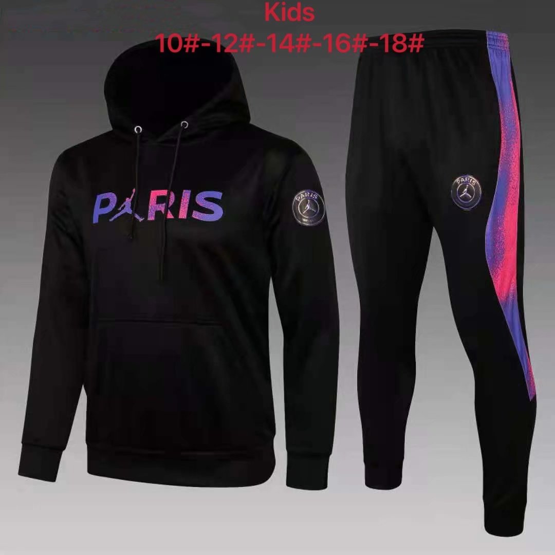 2021-22 Paris SG Black Youth/Kids Thailand Soccer Tracksuit Uniform With Hat-815