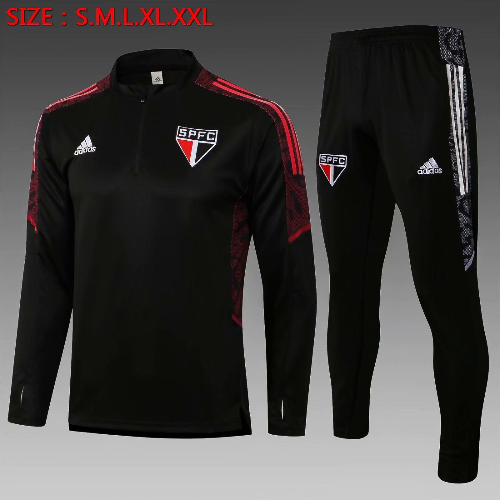 2021/2022 Sao Paulo Black Thailand Soccer Tracksuit Uniform-815