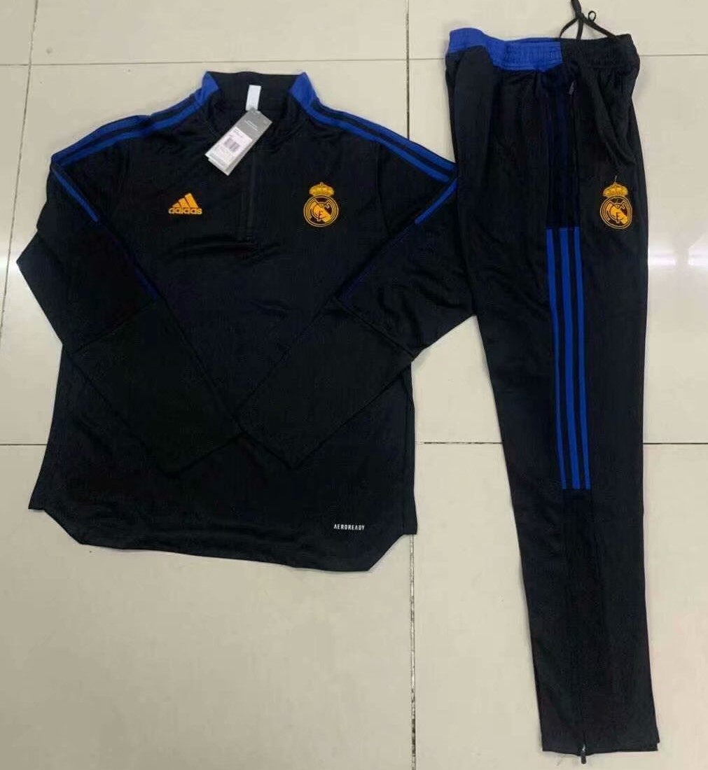 2021-22 Real Madrid Black Kids/Youth Soccer Tracksuit Uniform-801