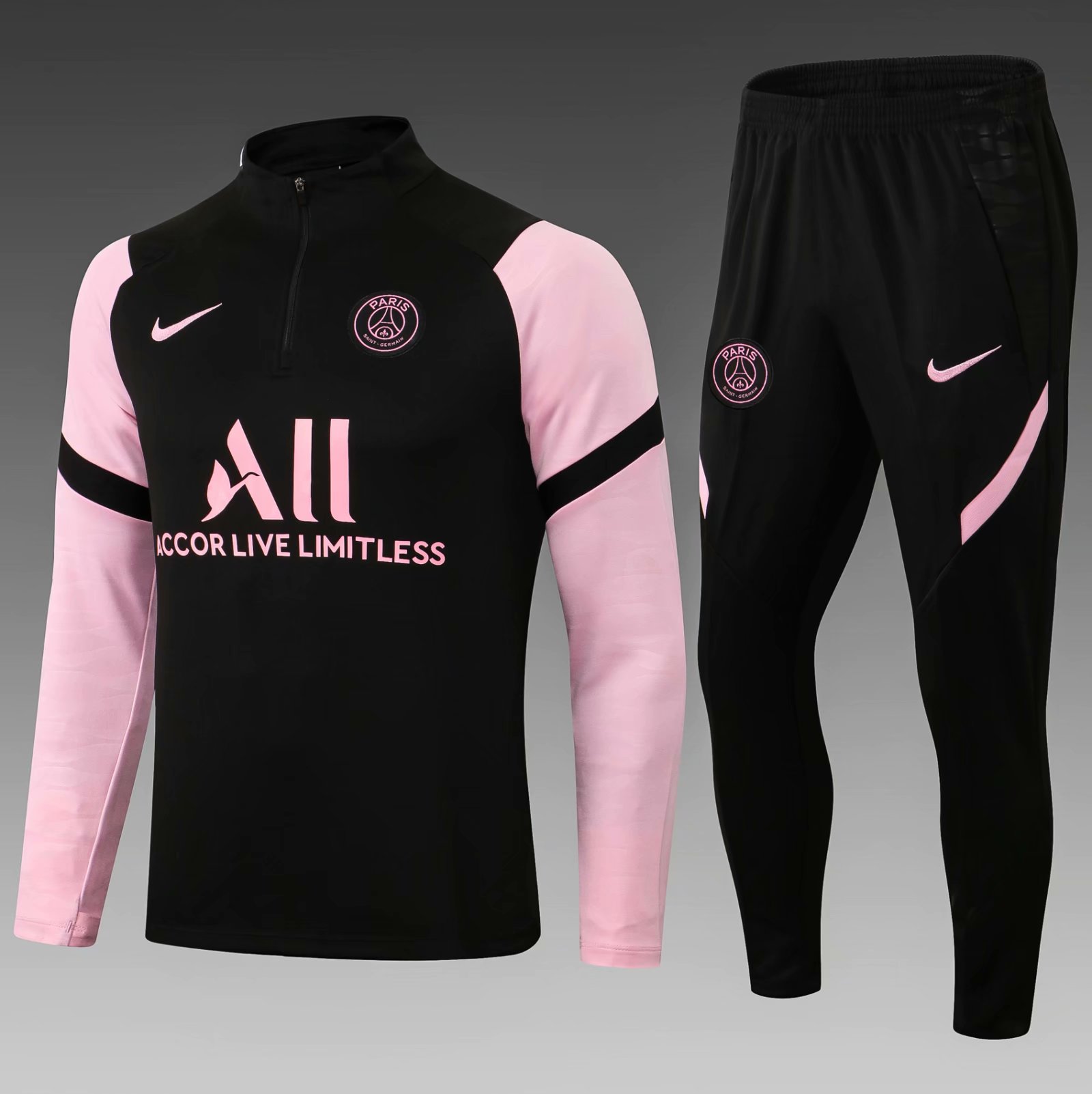 2021-22 Paris SG Black & Pink Thailand Soccer Tracksuit Uniform-411/LH