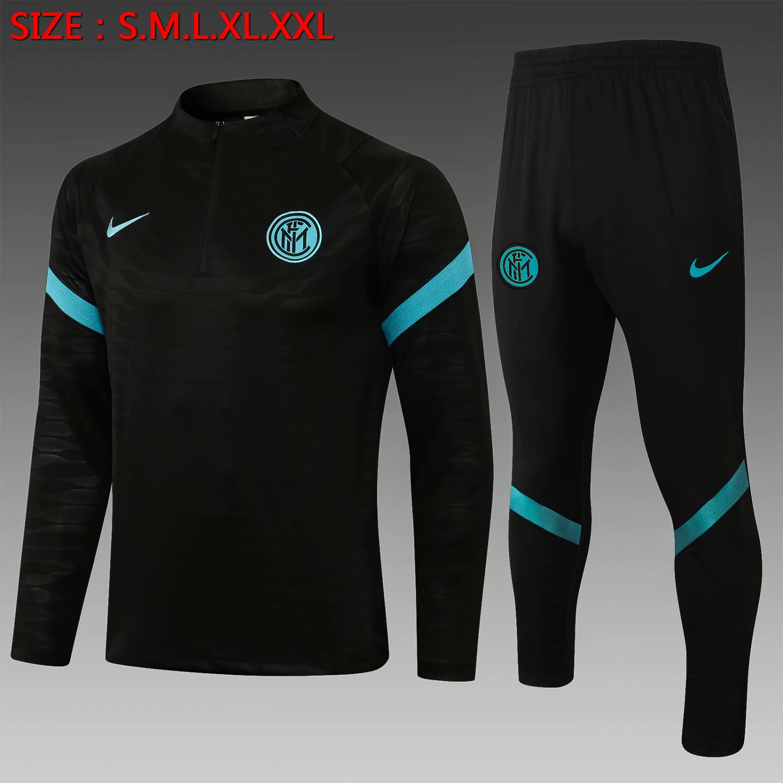 2021-2022 Inter Milan Black with Green logo Thailand Tracksuit Uniform-815
