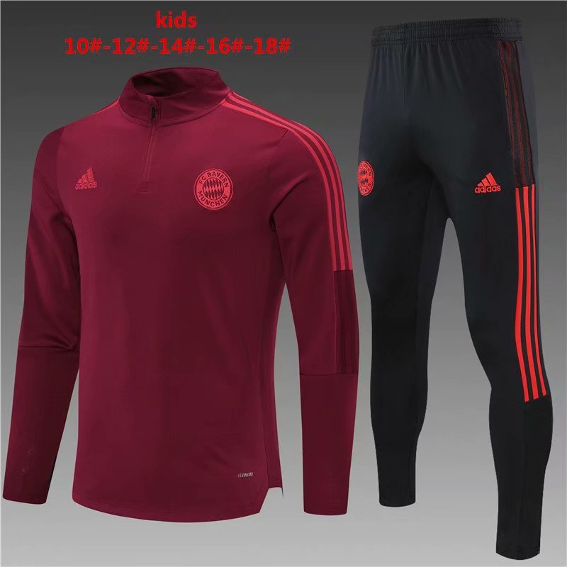 2021-22 Bayern München Maroon Kids/Youth Soccer Tracksuit Uniform-801