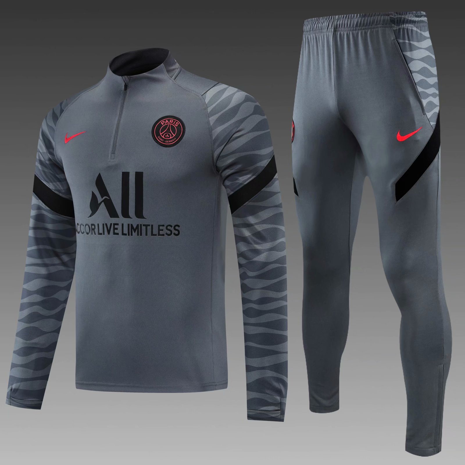 2021-22 Paris SG Dark Gray Thailand Soccer Tracksuit Uniform-PO