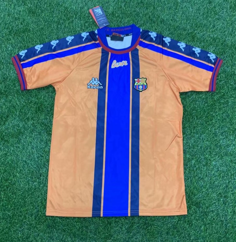 97-98 Retro Version Barcelona Away Yelloq & Blue Thailand Soccer Jersey AAA-305