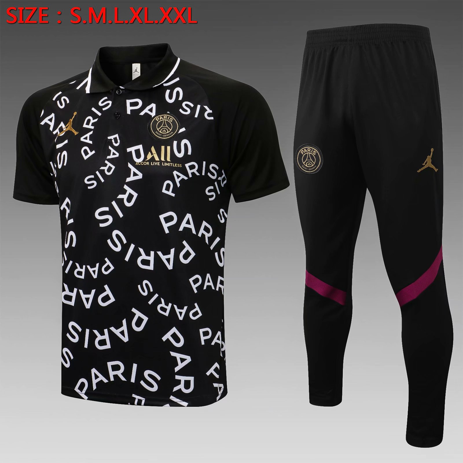 2021-2022 Jordan PSG Black Thailand Polo Uniform-815