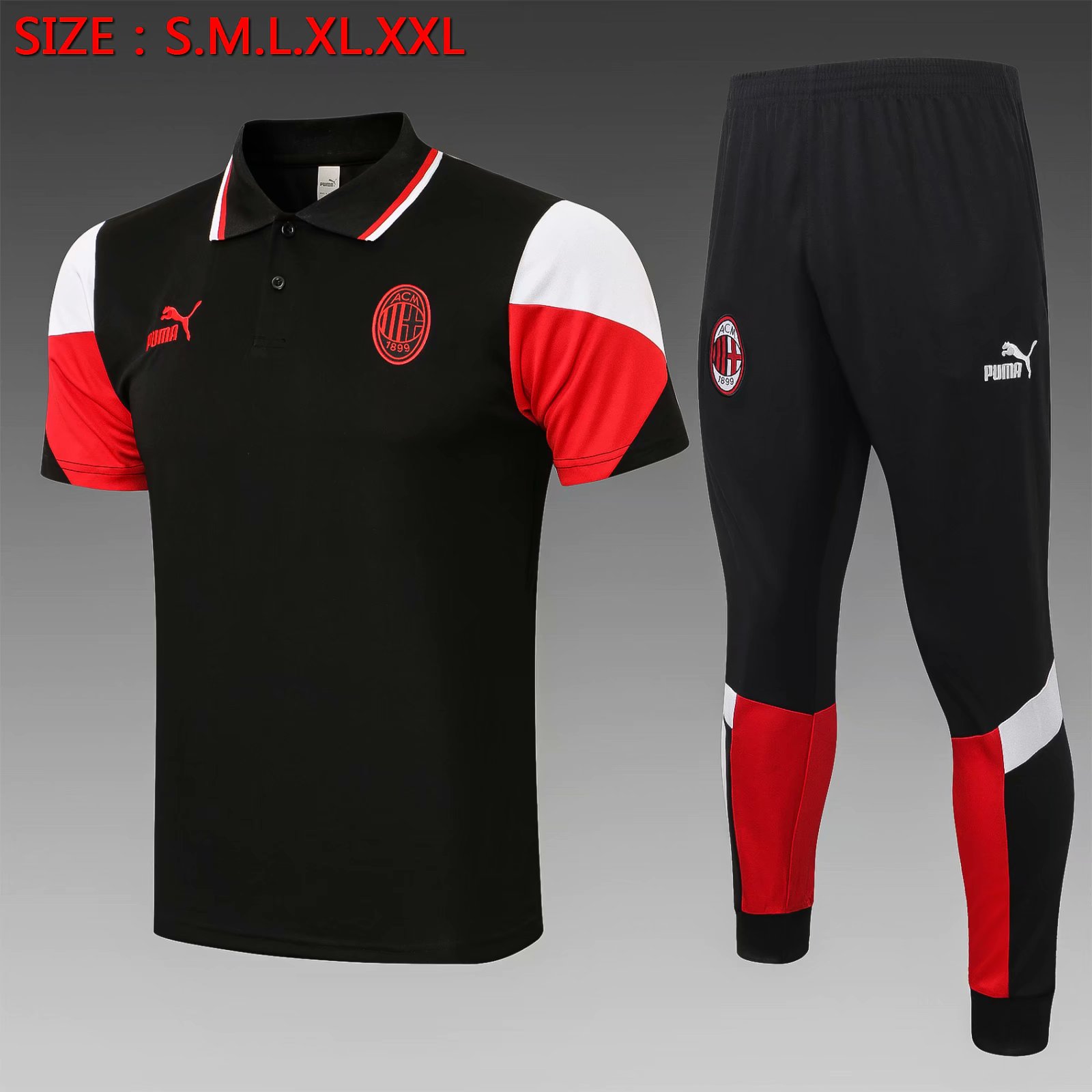 2021-22 AC Milan Black Thailand Polo Uniform-815