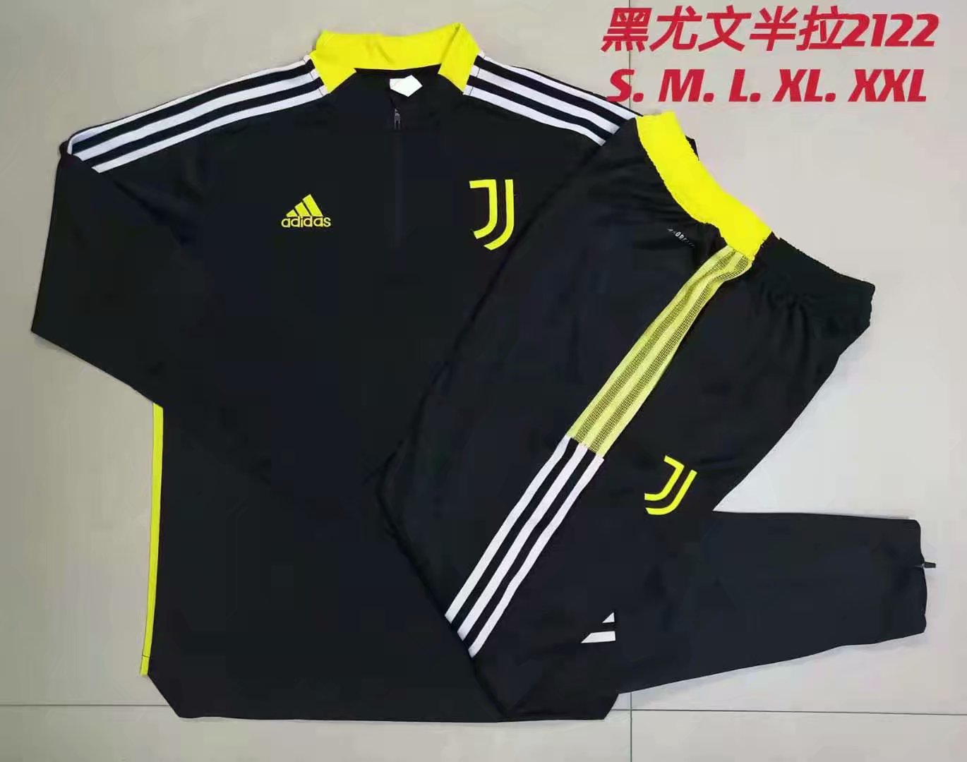 2021/2022 Juventus FC Black Yellow Collar Thailand Soccer Tracksuit Uniform-815