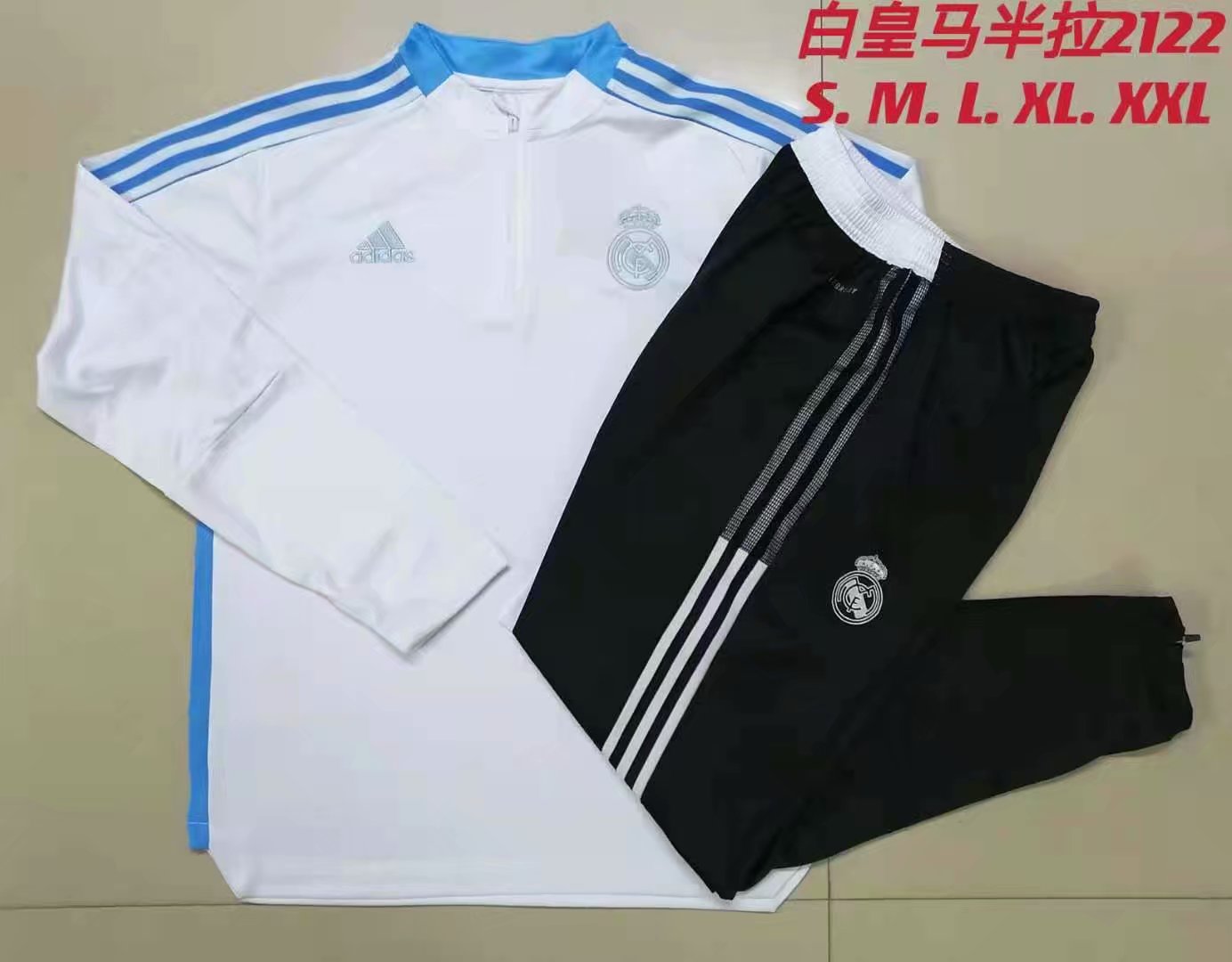 2021/2022 Real Madrid White With Blue edge Thailand Tracksuit Uniform-815