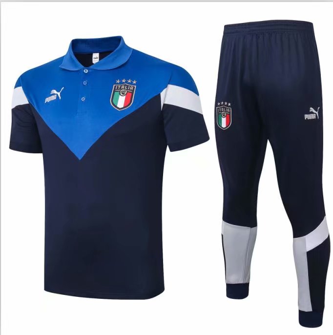 2021-22 Italy Blue Thailand Soccer Polo Uniform-815