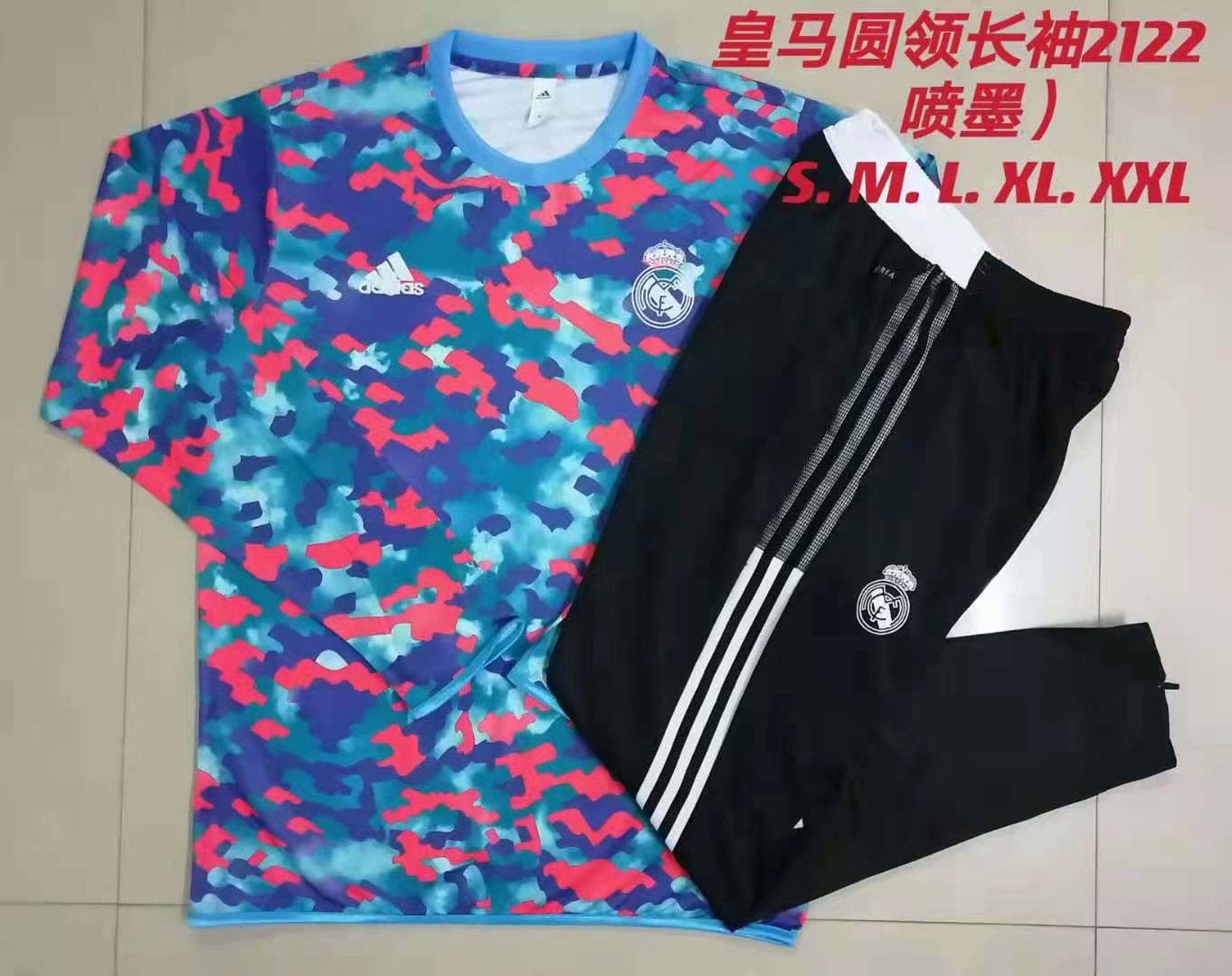 2021-22 Real Madrid Blue & Pink Thailand Soccer Tracksuit Uniform-815