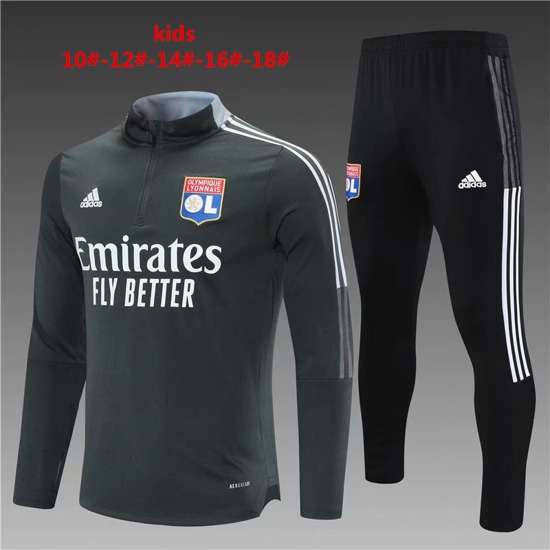 2021/22 Olympique Lyonnais Gray Thailand Youth/Kids Soccer Tracksuit Uniform-801