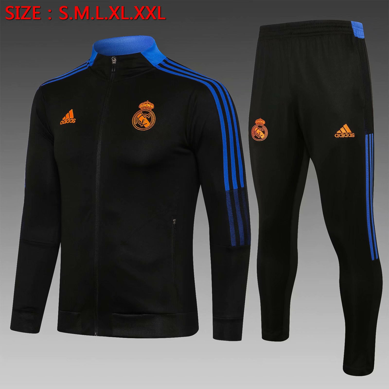 2021-22 Real Madrid Black with blue edge Thailand Jacket Uniform-815