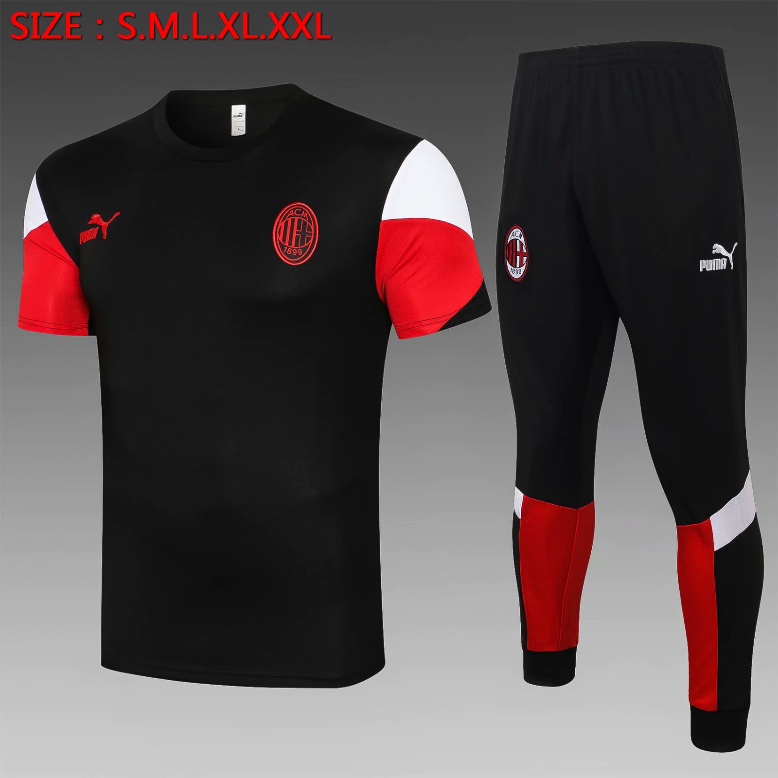 2021-2022 AC Milan Black Shorts-Sleeve Soccer Tracksuit Uniform -815