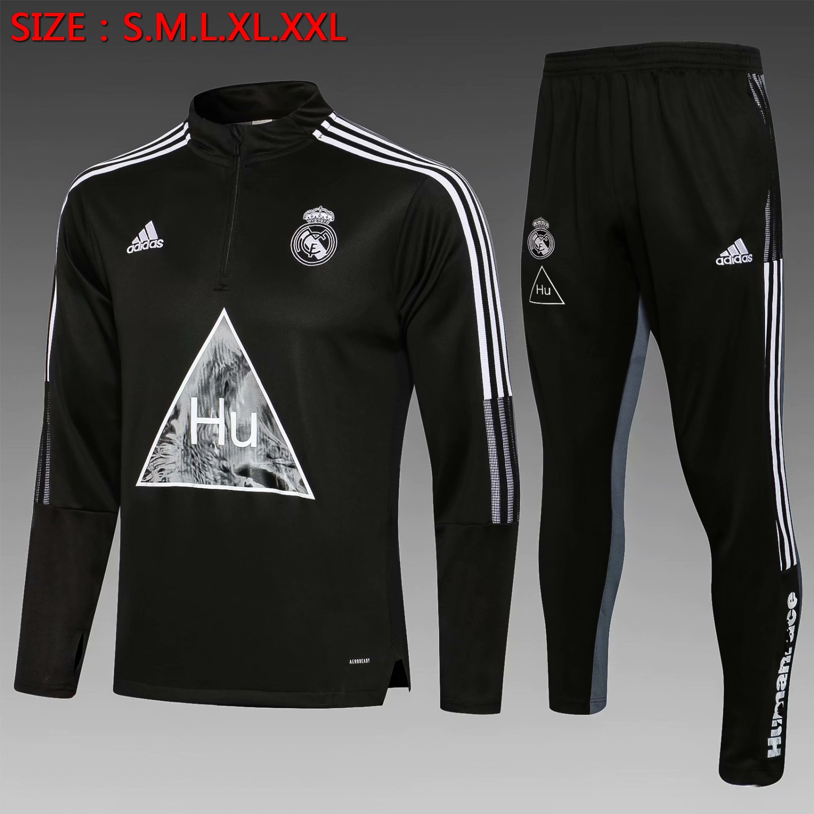 2021-22 Real Madrid Black Kids/Youth Soccer Tracksuit Uniform-815