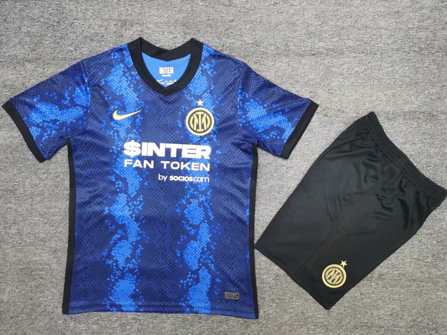 With Adv 2021/22 Inter Milan Home Black & Blue Soccer Uniform-320