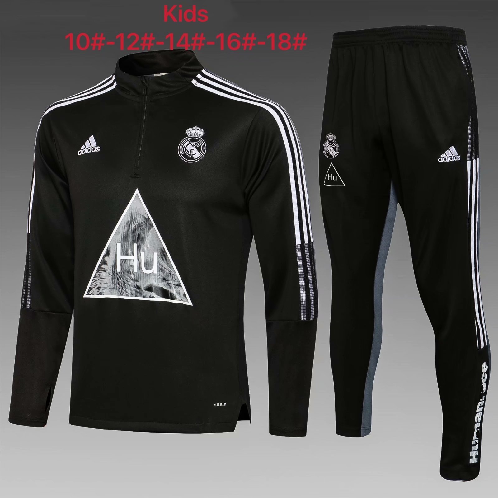 2021-22 Real Madrid Black Kids/Youth Soccer Tracksuit Uniform-815