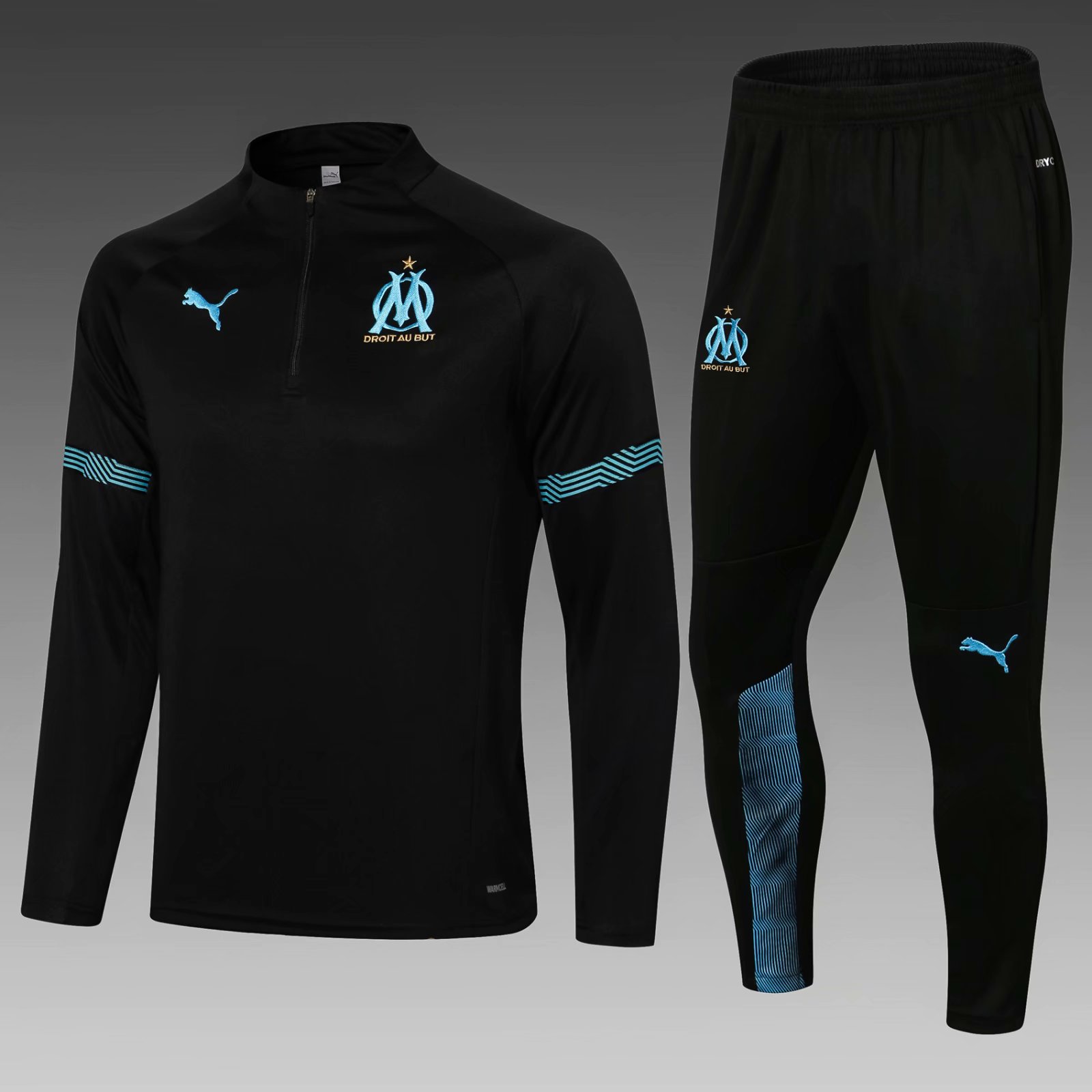 2021/22 Olympique de Marseille Black With Webbing Thailand Soccer Tracksuit Uniform-411