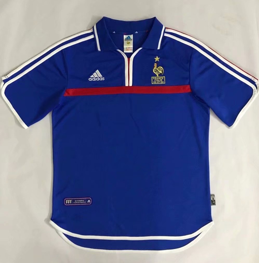 2000 UEFA Champions League Retro Version France Home Blue Thailand Soccer Jersey AAA-410/SL