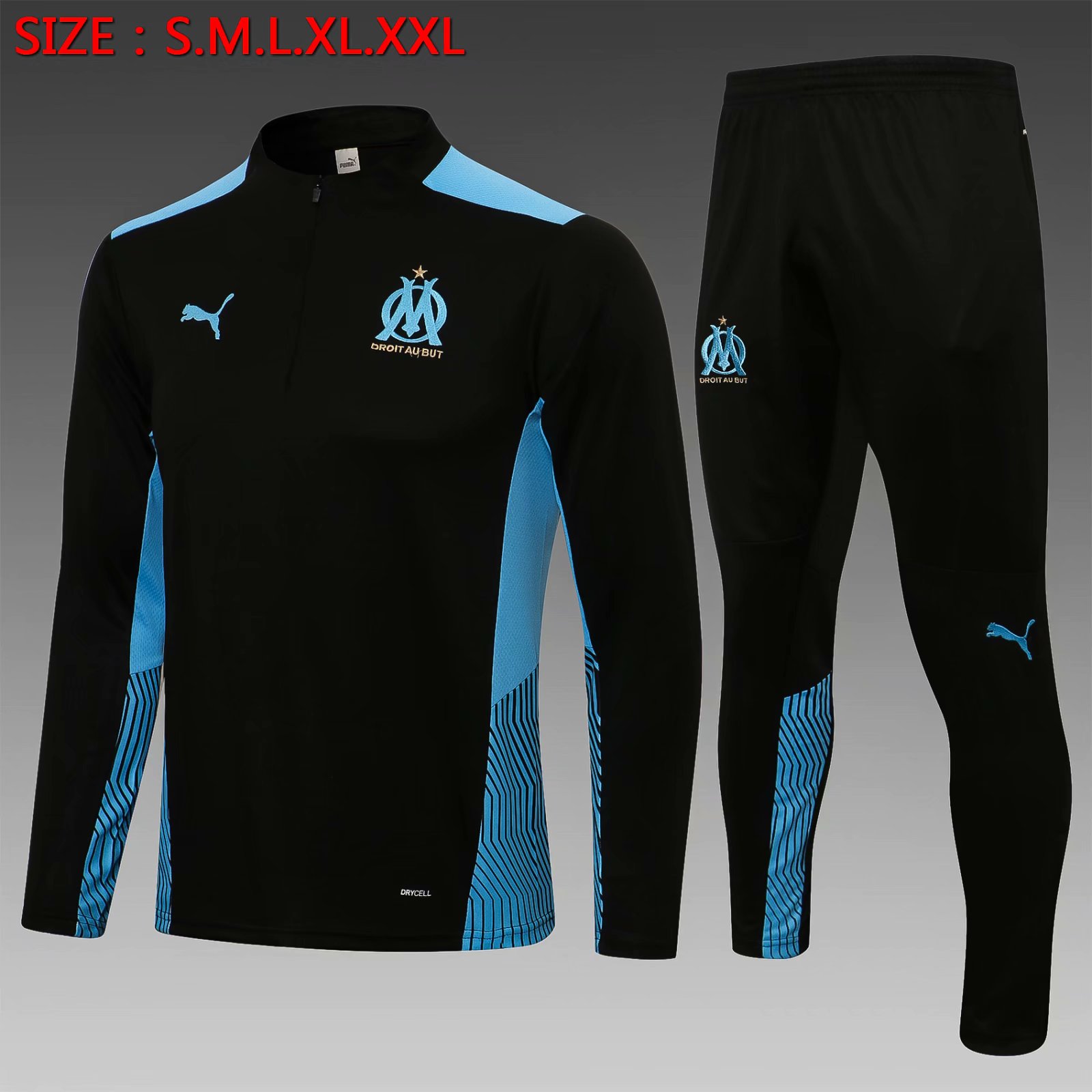 2021/22 Olympique de Marseille Black Thailand Soccer Tracksuit Uniform-815