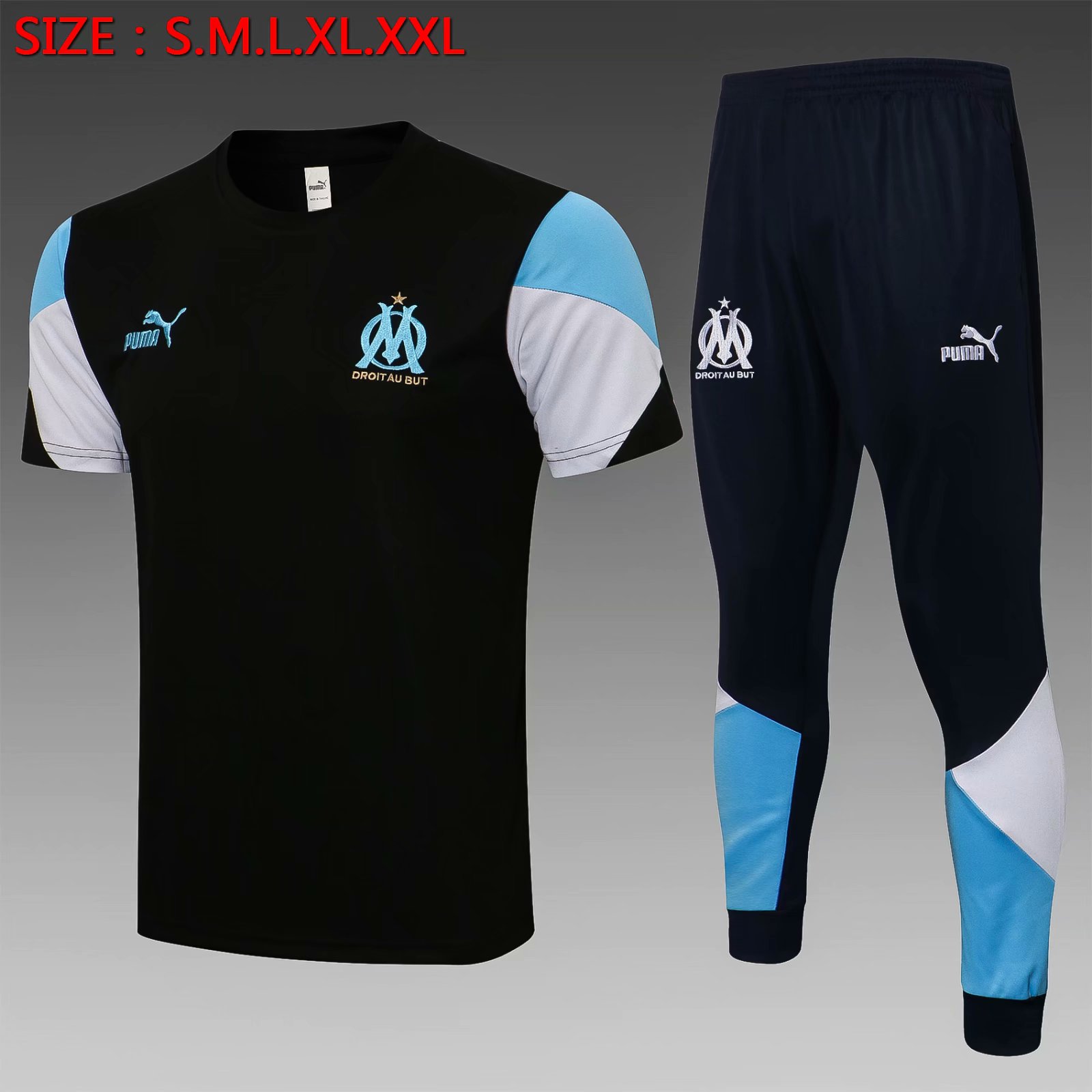 2021/22 Olympique de Marseille Black Short-Sleeve Thailand Soccer Tracksuit Uniform-815