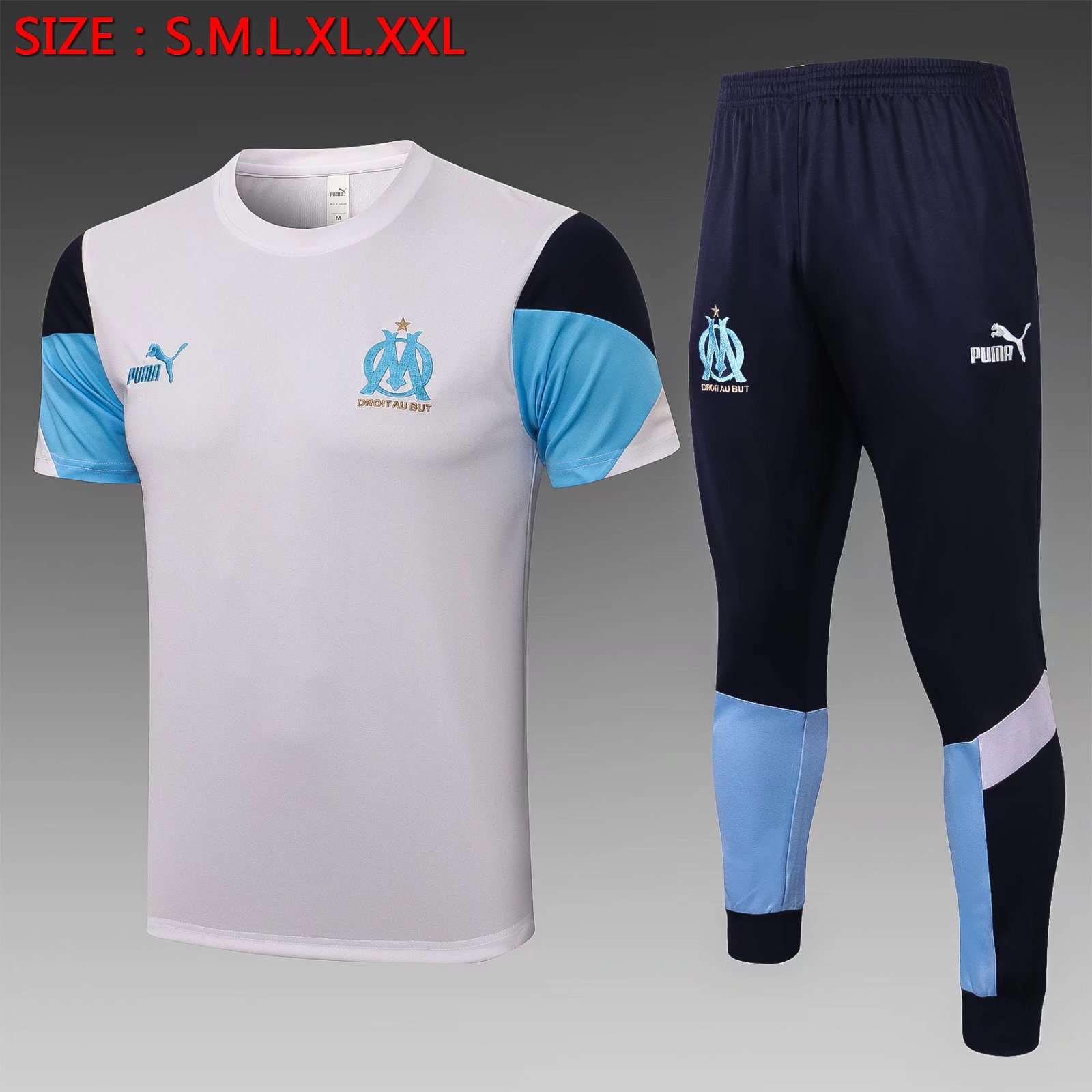 2021/22 Olympique de Marseille White Short-Sleeve Thailand Soccer Tracksuit Uniform-815