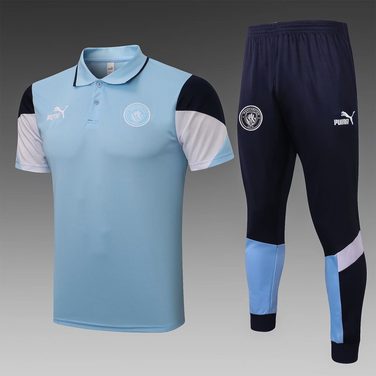 2021-2022  Manchester City Blue Thailand Polo Uniform-815