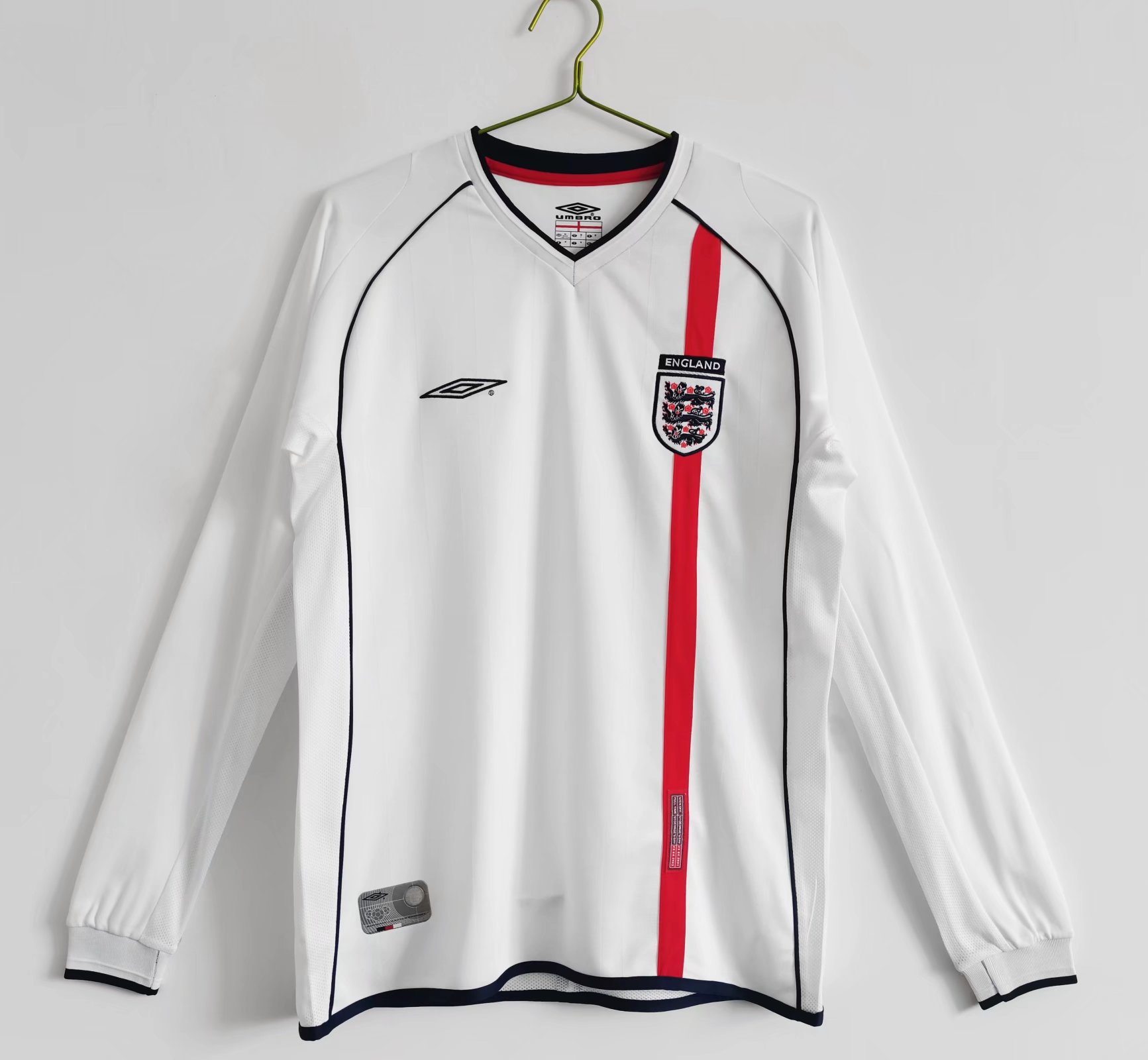 2002 Retro Verison England Home White LS Thailand Soccer Jersey AAA-710/313/410