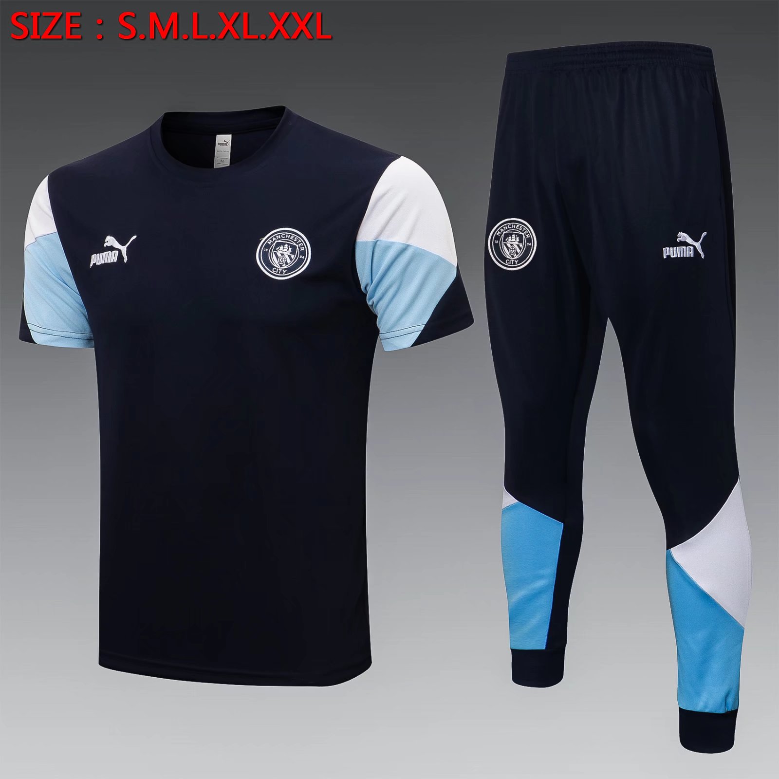 2021/22 Manchester City Royal Blue Short-Sleeve Thailand Soccer Tracksuit Uniform-815